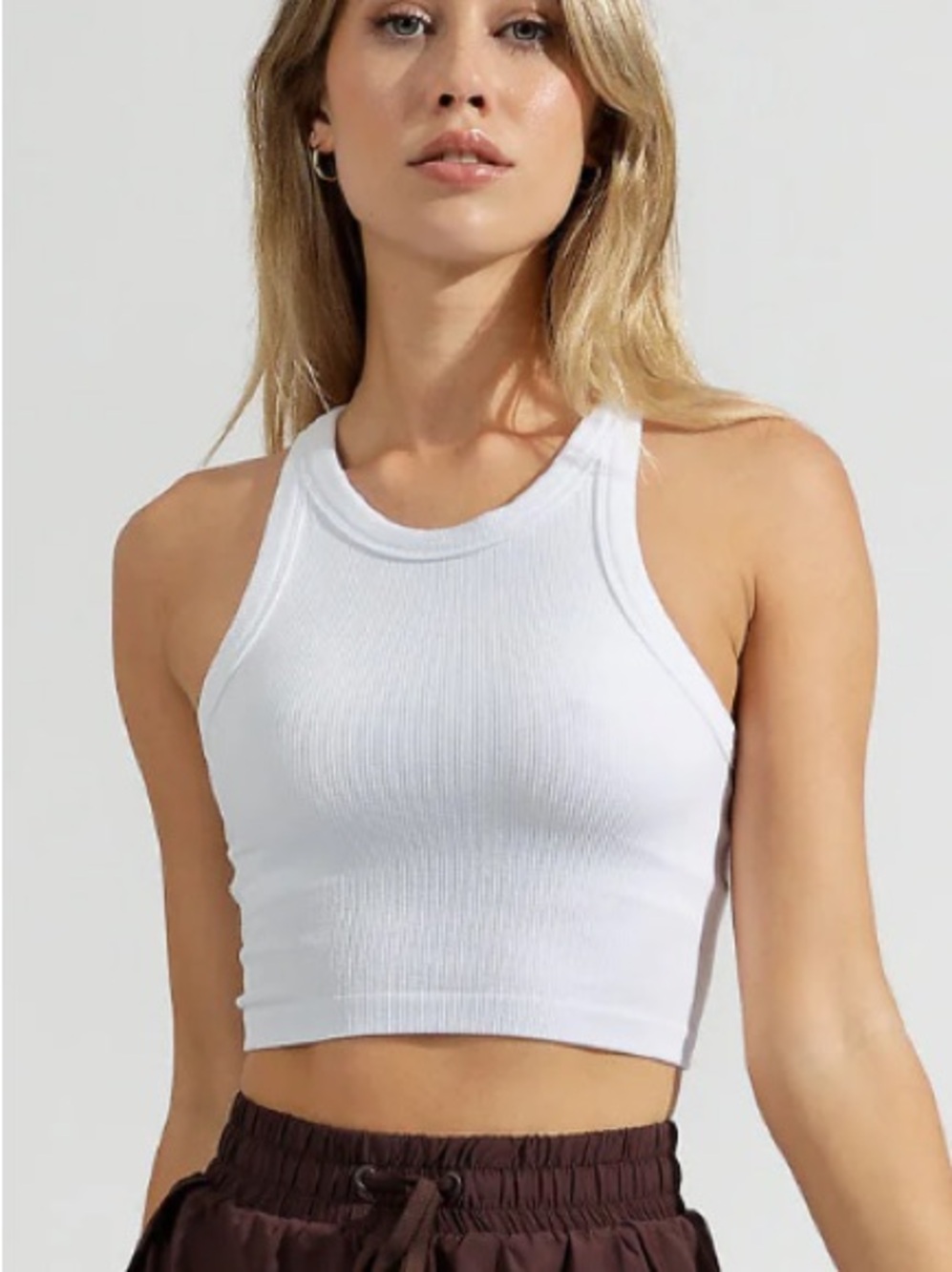 White Ribbed Cropped Tank Top